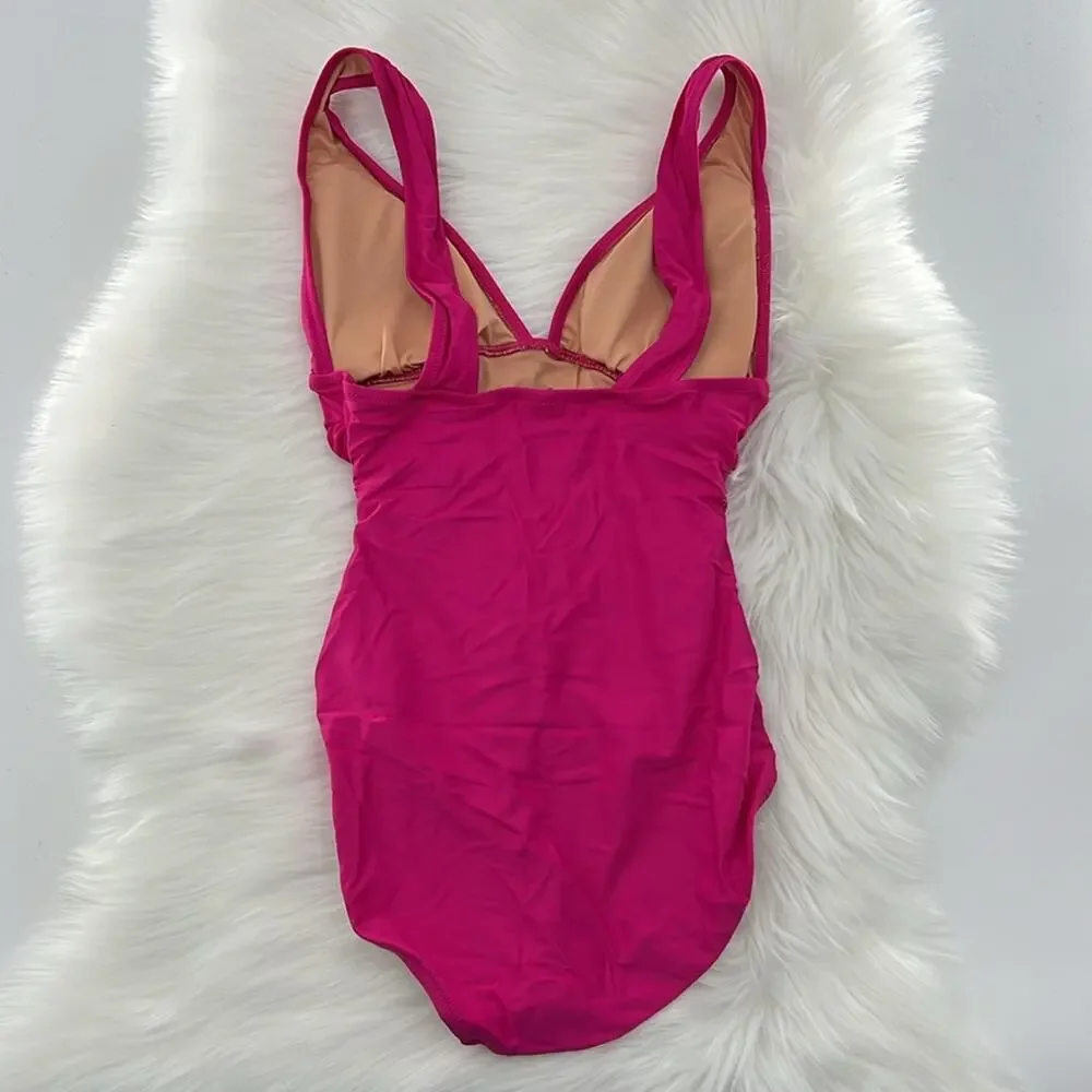 J.Crew Women's Ruched V-neck One-piece - Radiant Fuchsia - 4 - New with tags